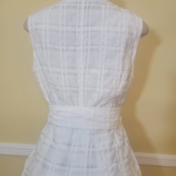 Tommy Hilfiger White Pleated Striped-Gauze Midi Tie-Belt Shirtdress - Picture 12 of 13